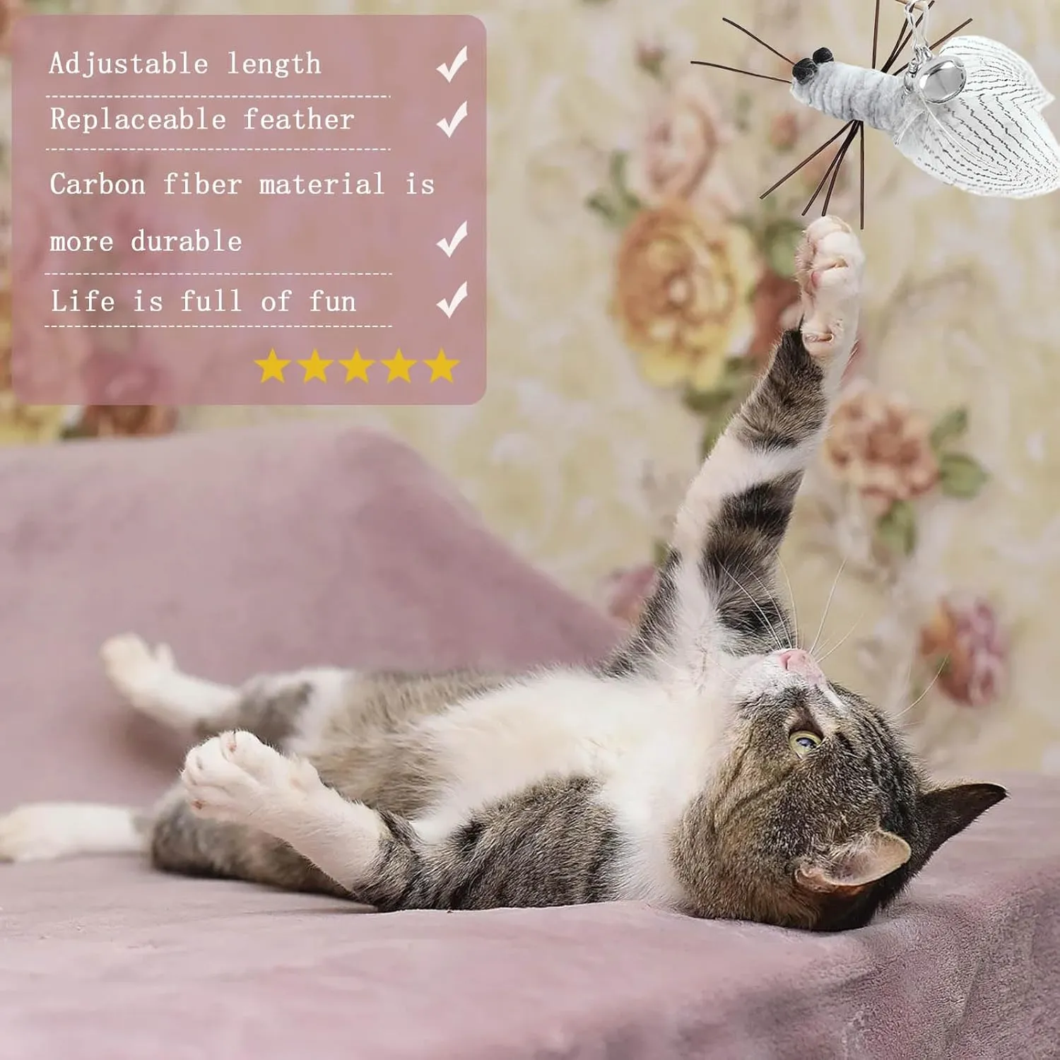 10 Pieces Cat Feather Toys Replacement Insect Cat Toy with Bell Wand Refills Cats Toy Replacement Natural Bird Feathers for Cats Toys