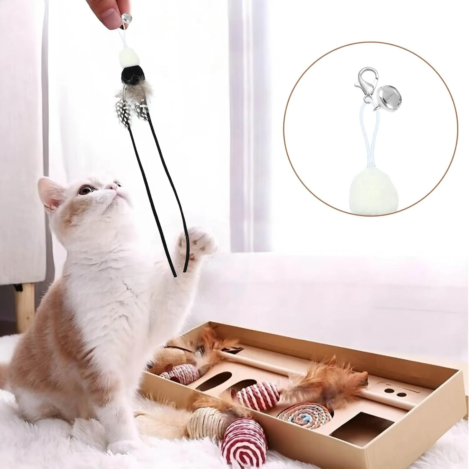 10 Pieces Cat Feather Toys Replacement Insect Cat Toy with Bell Wand Refills Cats Toy Replacement Natural Bird Feathers for Cats Toys