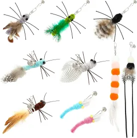10 Pieces Cat Feather Toys Replacement Insect Cat Toy with Bell Wand Refills Cats Toy Replacement Natural Bird Feathers for Cats Toys