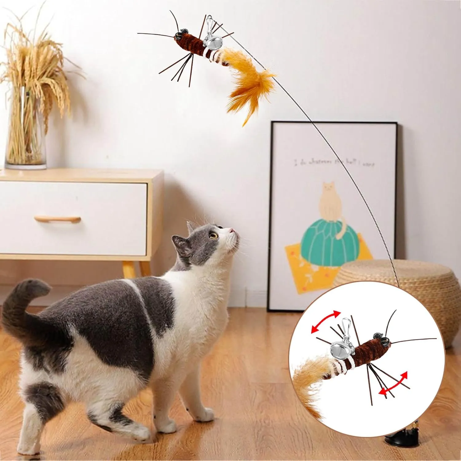 10 Pieces Cat Feather Toys Replacement Insect Cat Toy with Bell Wand Refills Cats Toy Replacement Natural Bird Feathers for Cats Toys