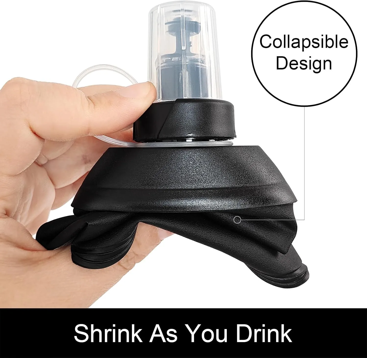 150ml Soft Flask, TPU Collapsible Soft Water Bottle for Hydration Pack, Running Vest, Folding Water Bottle for Hiking Cycling Climbing-1Pcs, Black