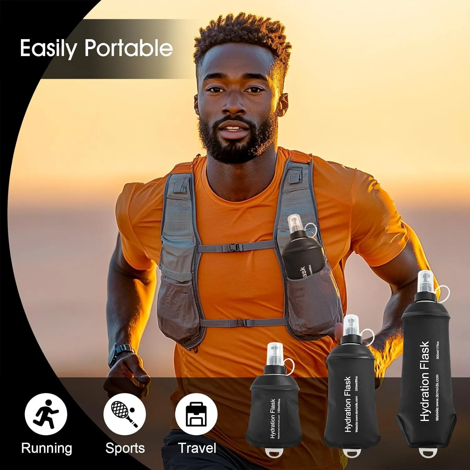 150ml Soft Flask, TPU Collapsible Soft Water Bottle for Hydration Pack, Running Vest, Folding Water Bottle for Hiking Cycling Climbing-1Pcs, Black