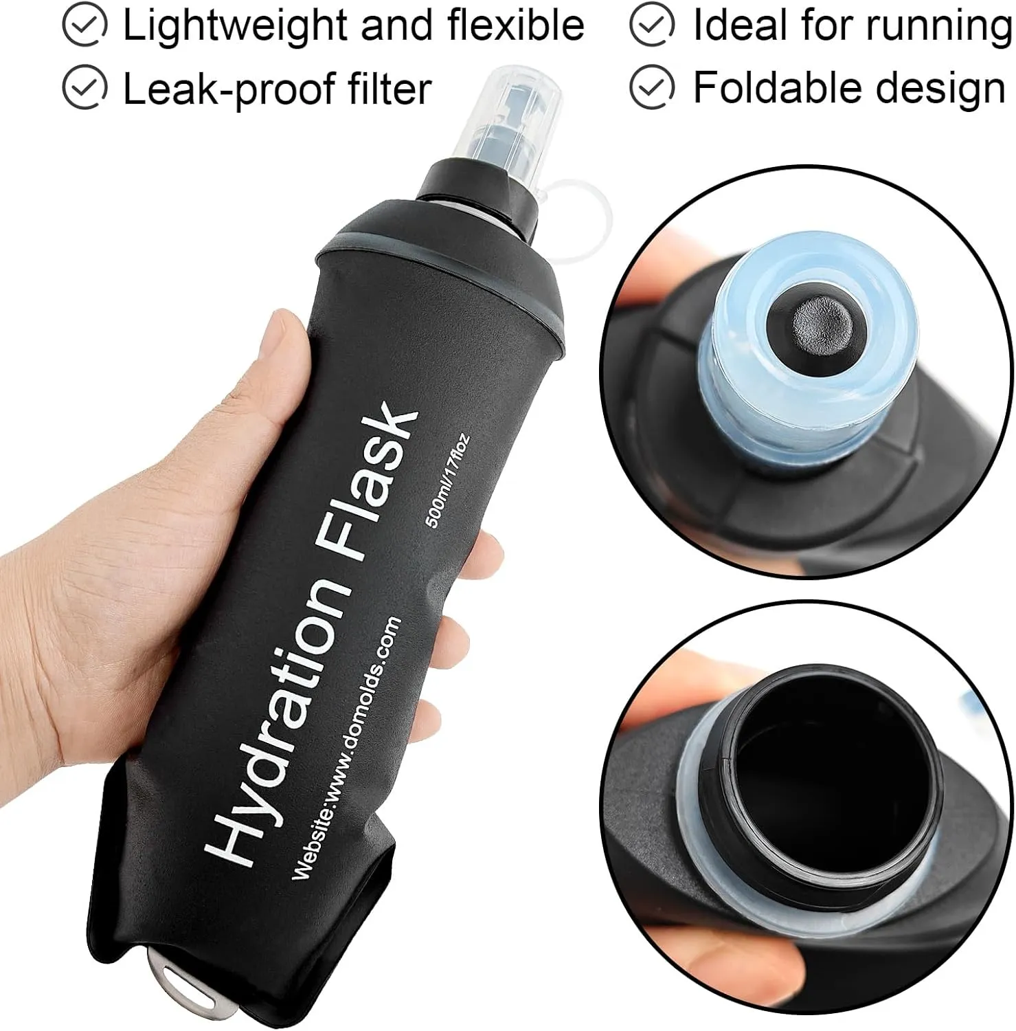150ml Soft Flask, TPU Collapsible Soft Water Bottle for Hydration Pack, Running Vest, Folding Water Bottle for Hiking Cycling Climbing-1Pcs, Black
