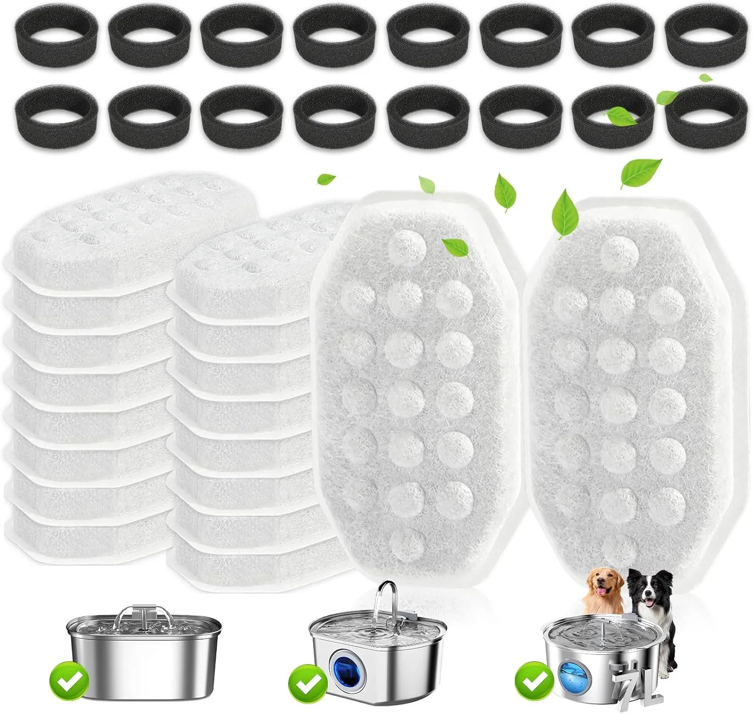 16 Pack Cat Water Fountain Filters for Neareal and Rellaty 3.2L/108oz Automatic Stainless Steel Cat Water Fountain, Activated Carbon Filter   16 Pack Pre-Filter Sponges