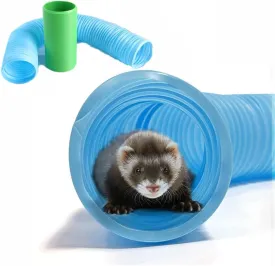 2 Pack Collapsible Ferret Tunnel - Fun Plastic Guinea Pigs Tube Tunnel Foldable Hideaway Exercising Training Tube Toys for Ferrets,Chinchilla, Guinea Pig, Gerbil, Mouse, Rat (Blue Green)