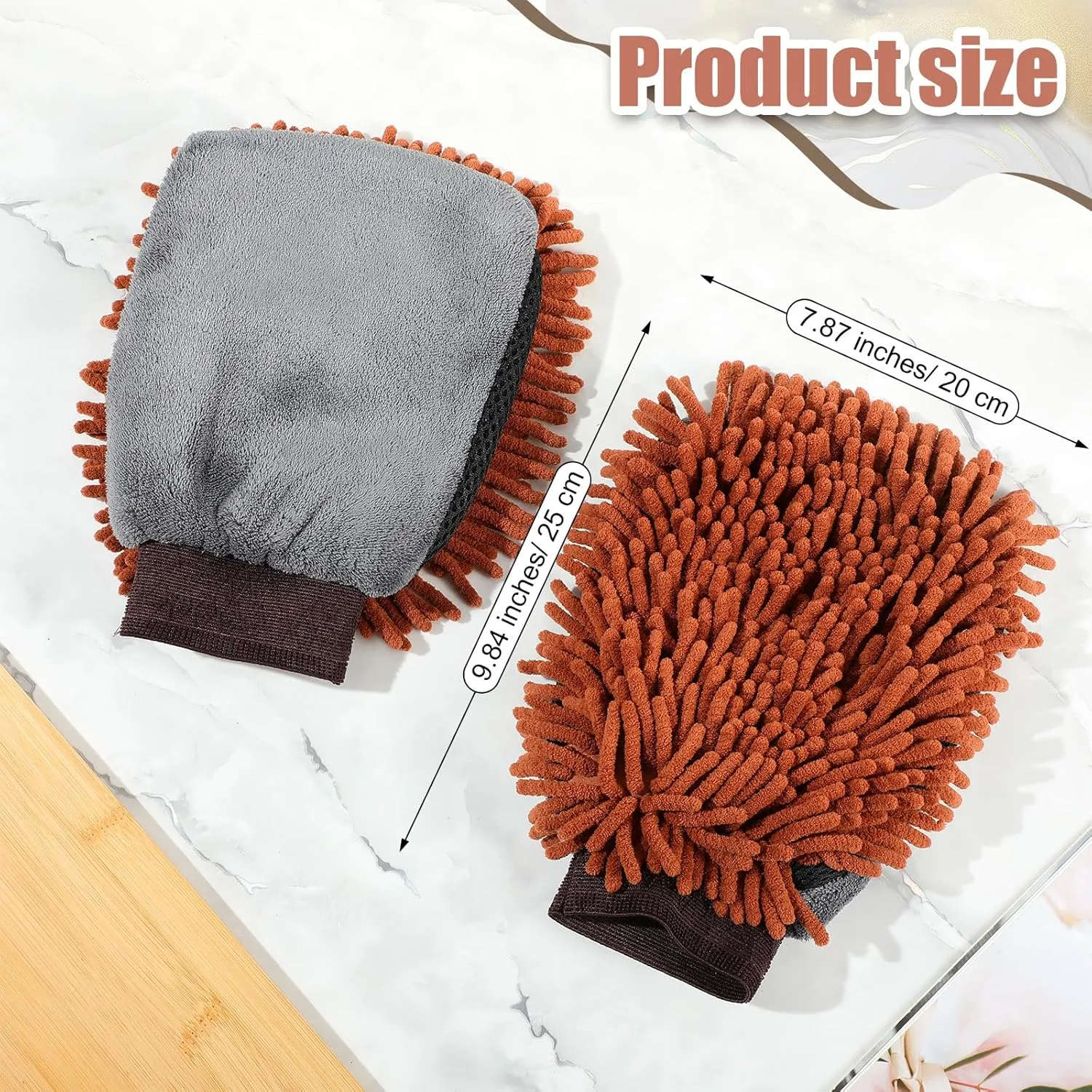2 Pcs Dog Dry Bath Gloves Chenille Microfiber Pet Hair Washing Gloves Paw Cleaning Mitts Dog Bath Supplies for Cats Rabbits and Horses Suitable for Long/Short/Poodle Fur(Brown)