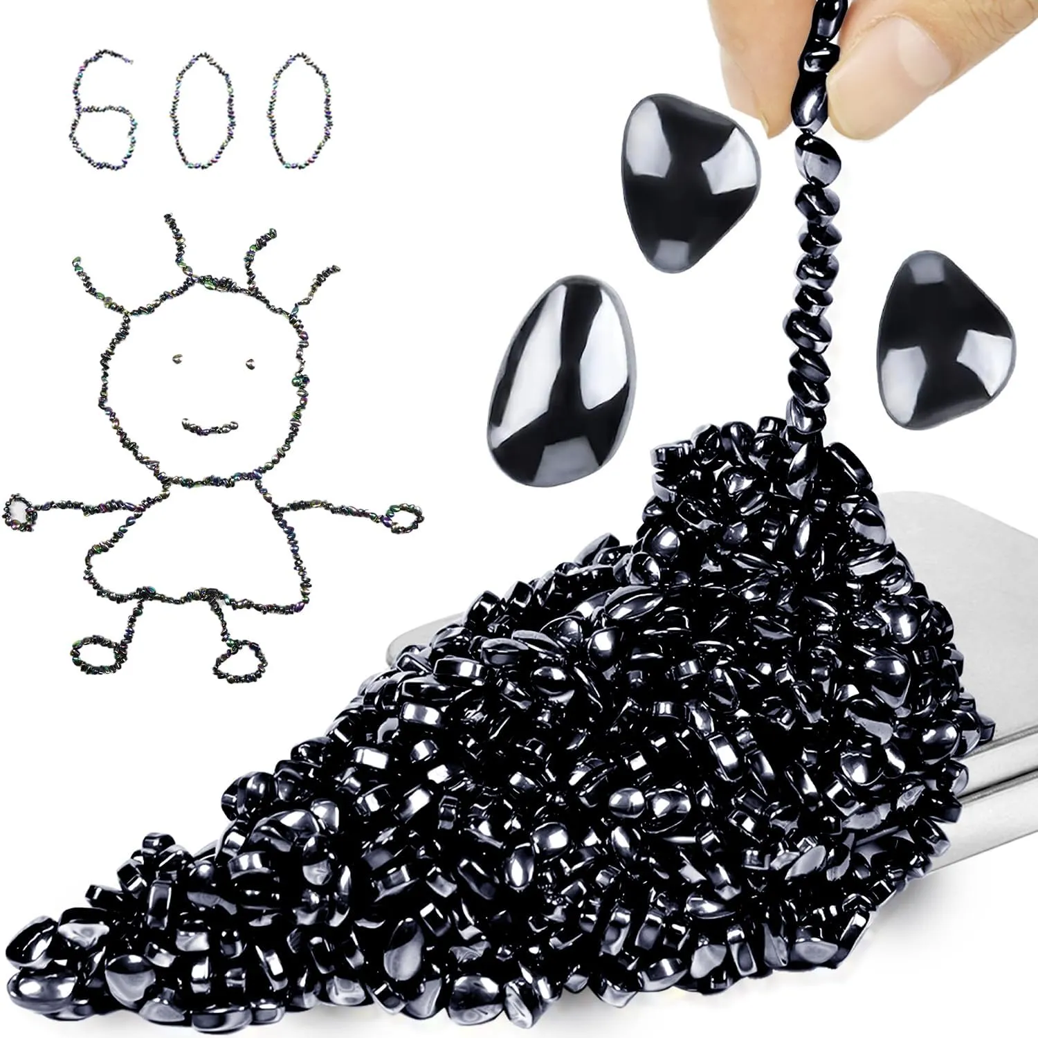 600 PCS Ferrite Putty Stones, Fidget Toys Rocks for Office Stress Anxiety Relief, Executive Desk Toys for Men Women Adults Gifts, 5 mm, Black