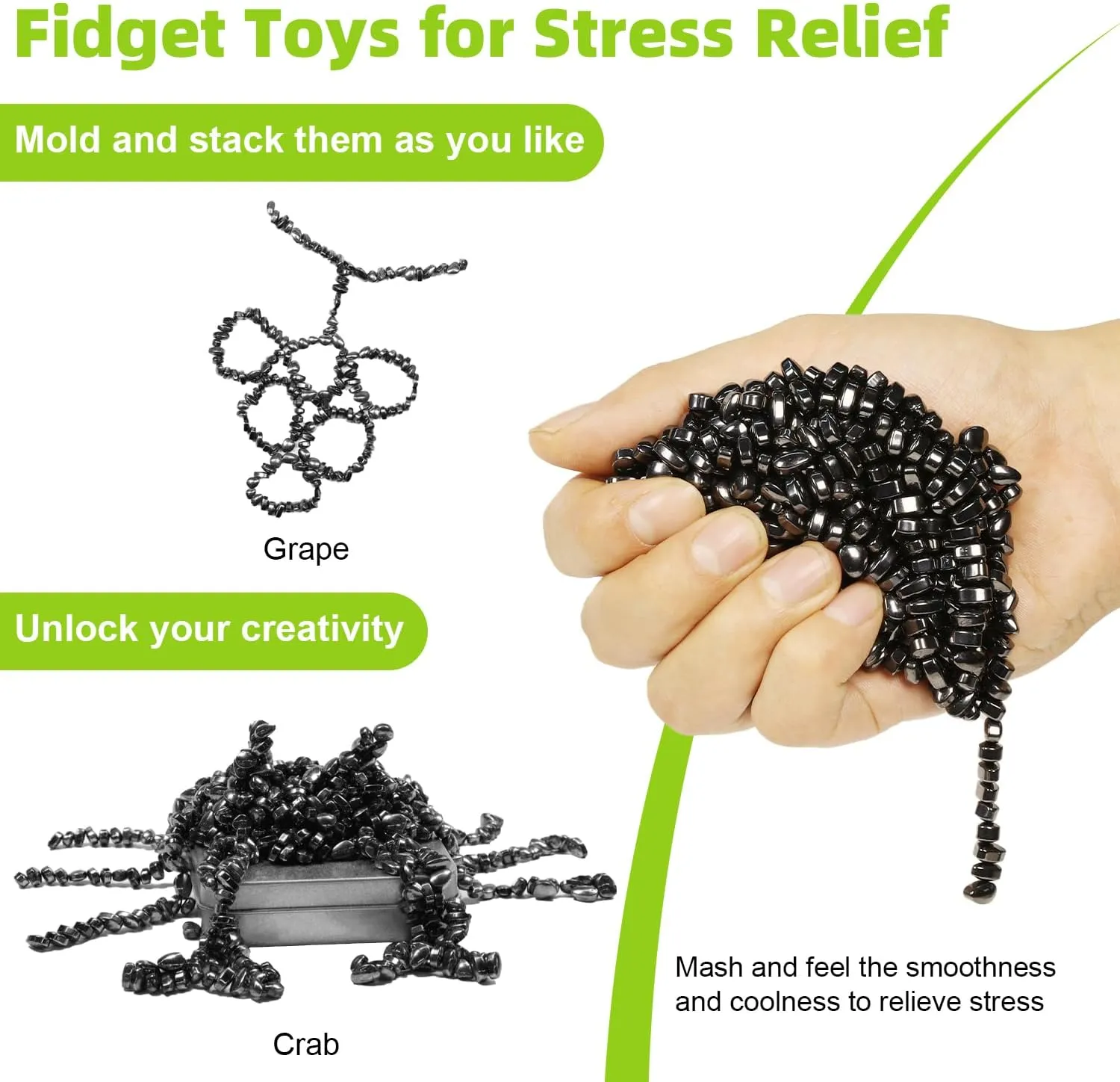600 PCS Ferrite Putty Stones, Fidget Toys Rocks for Office Stress Anxiety Relief, Executive Desk Toys for Men Women Adults Gifts, 5 mm, Black