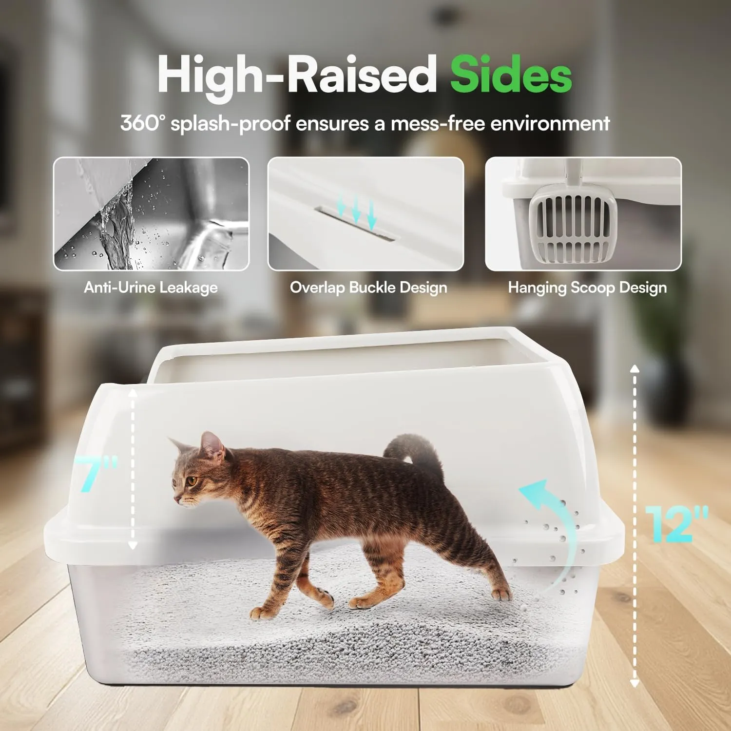 AFP Stainless Steel Cat Litter Box with Lid  XL Litter Box for Big Cats | High Sides, Non-Sticky, Anti-Leakage, Odor Control & Includes Litter Mat, Scoop & Toys (Sand)