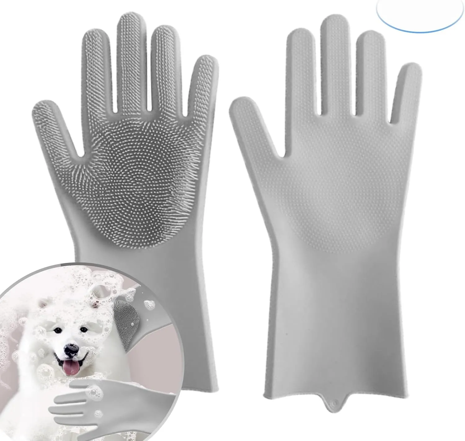 All-in-One Dog Bath & Pet Grooming Gloves - Static Magic for Hair Removal, Silicone Dog Bathing Gloves with Enhanced Five Finger Design Bathing and Massaging for Dogs and Cats - Grey