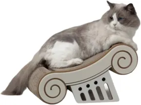 Athens Capital Cat Scratcher  Aesthetic 13cm Thick Scratching Board with Interactive Built-in Game Ball, Cozy Scratcher Bed with White Felt Cover