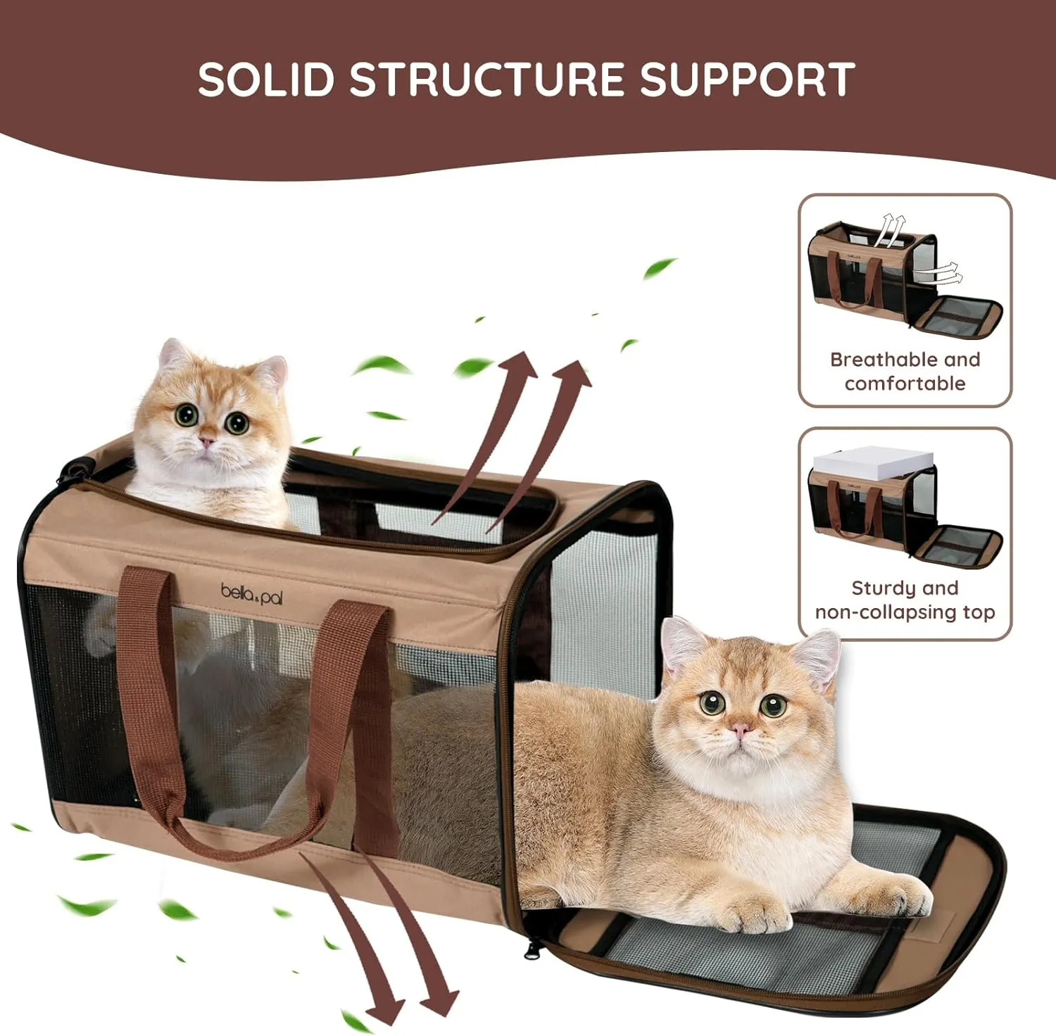 BELLA & PAL Large Dog Carrier Cat Carriers, Pet Carrier for Small Medium Dogs Cats Under 22Lbs, Collapsible Soft Sided Travel Carrier
