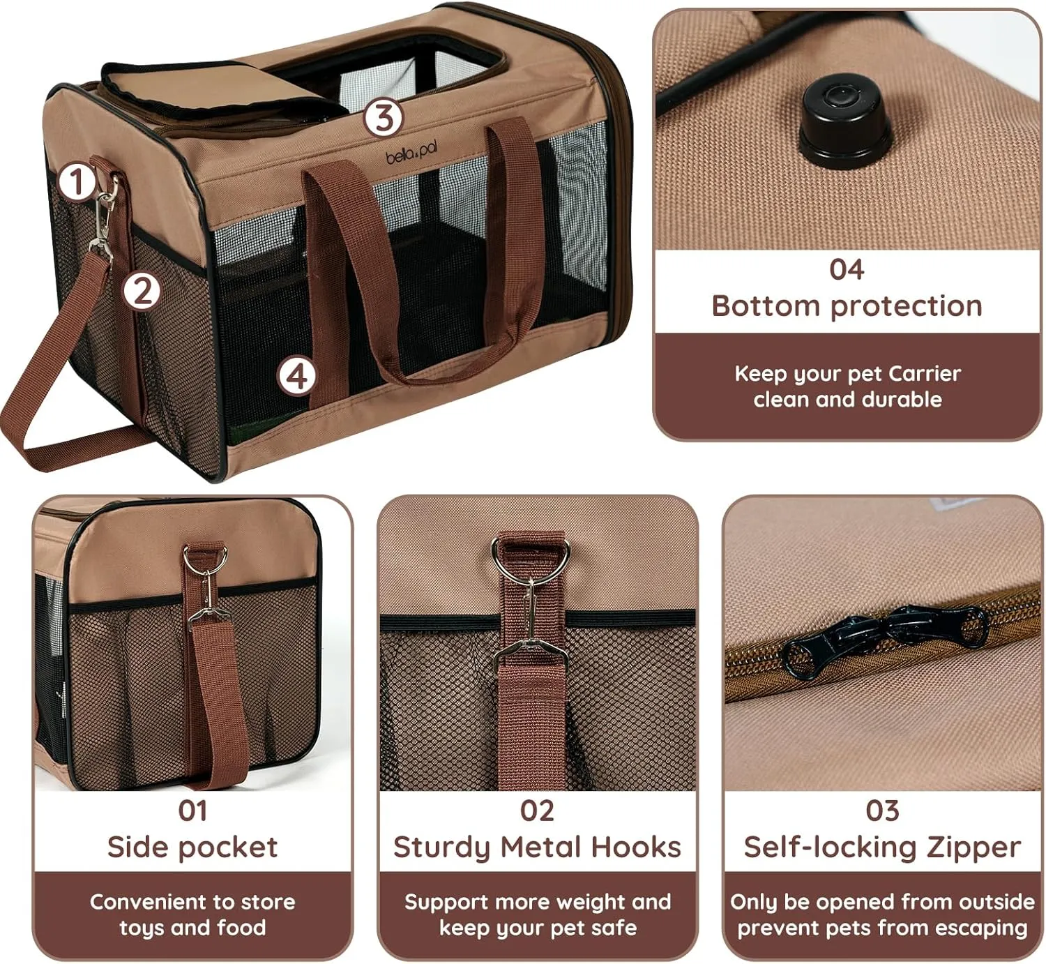 BELLA & PAL Large Dog Carrier Cat Carriers, Pet Carrier for Small Medium Dogs Cats Under 22Lbs, Collapsible Soft Sided Travel Carrier
