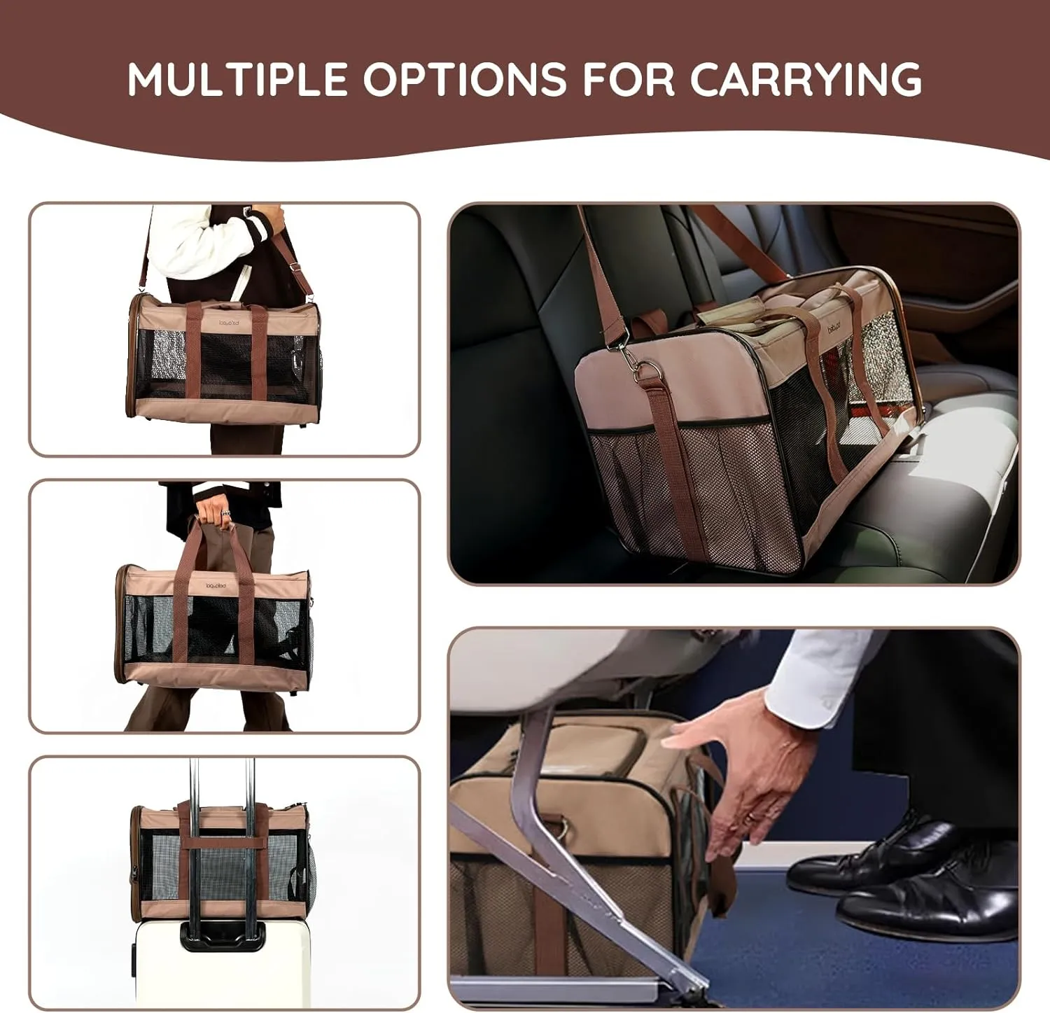 BELLA & PAL Large Dog Carrier Cat Carriers, Pet Carrier for Small Medium Dogs Cats Under 22Lbs, Collapsible Soft Sided Travel Carrier