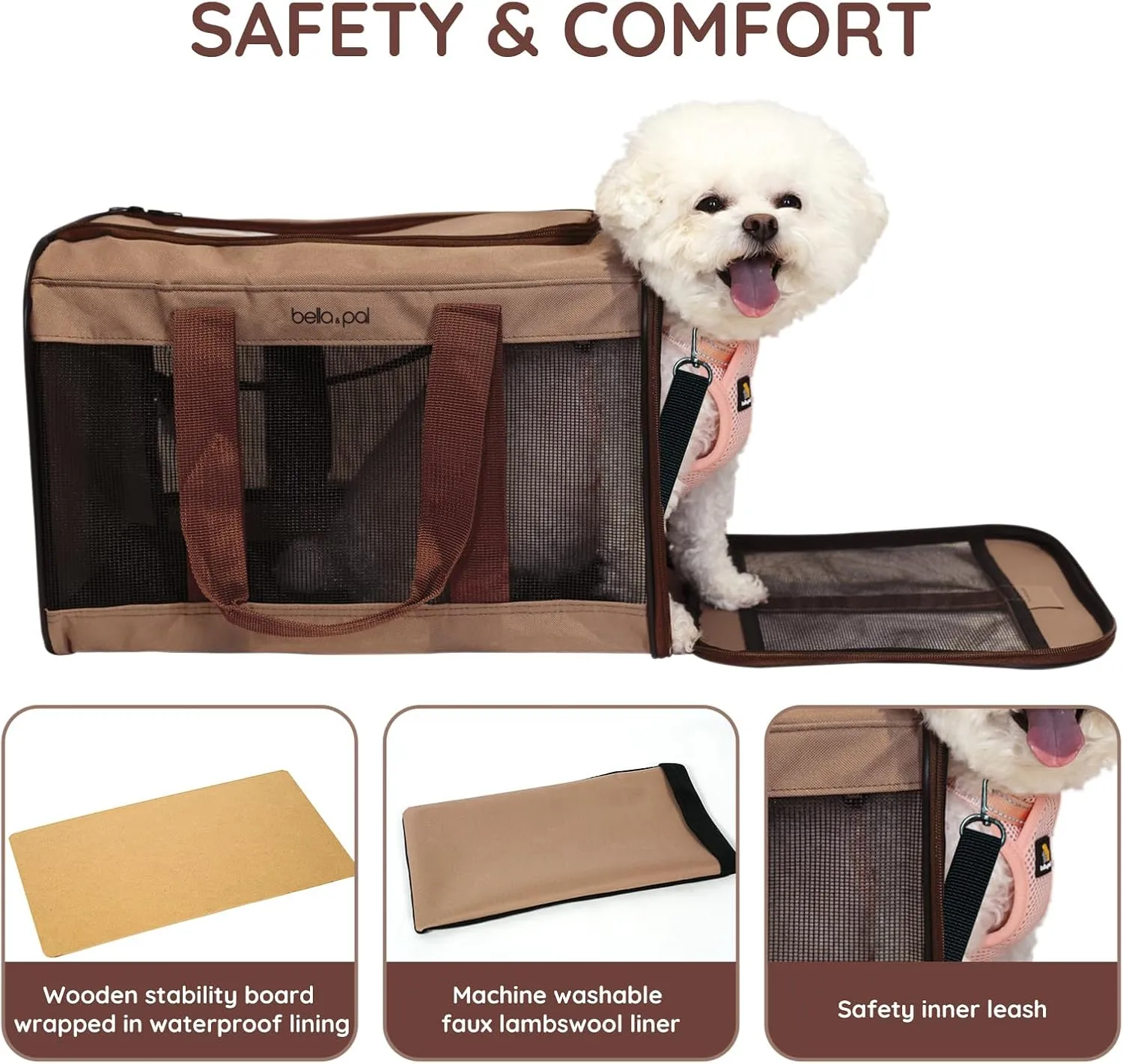 BELLA & PAL Large Dog Carrier Cat Carriers, Pet Carrier for Small Medium Dogs Cats Under 22Lbs, Collapsible Soft Sided Travel Carrier