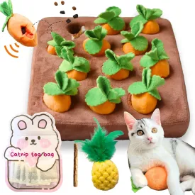 Carrot Catnip Toys, Interactive Feather Cat Toys for Indoor Cats, Cat Puzzle Toys for Boredom and Mental Stimulation, 12 Squeaky Carrots with Treat Pockets and 12 Catnip Tea Bags