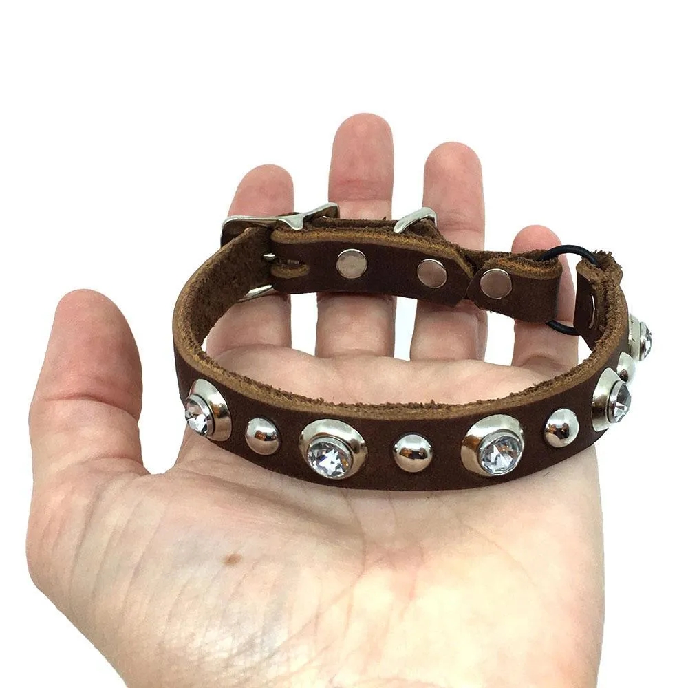 Cat Collar - Brown with Clear Gems by Greenbelts