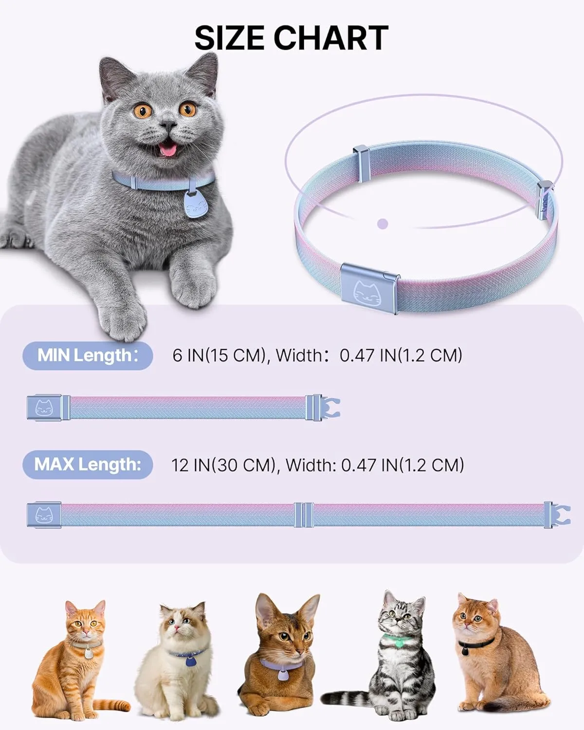 Cat Collar with Name Tag Breakaway: Kitten Collars with QR Code ID Tag for Girl Boy Cats, Ultra Soft & Elastic Adjustable (6"-12") Cat Collar with Break Away Safety Buckle, Iridescent
