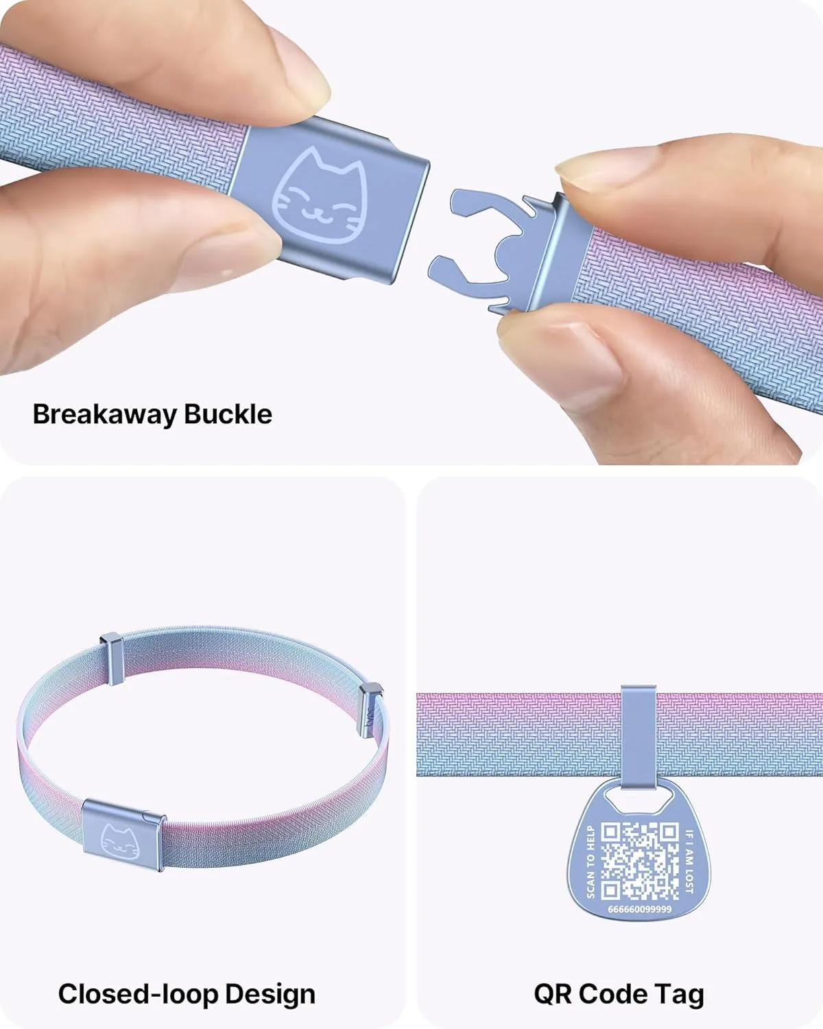 Cat Collar with Name Tag Breakaway: Kitten Collars with QR Code ID Tag for Girl Boy Cats, Ultra Soft & Elastic Adjustable (6"-12") Cat Collar with Break Away Safety Buckle, Iridescent