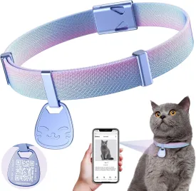 Cat Collar with Name Tag Breakaway: Kitten Collars with QR Code ID Tag for Girl Boy Cats, Ultra Soft & Elastic Adjustable (6"-12") Cat Collar with Break Away Safety Buckle, Iridescent