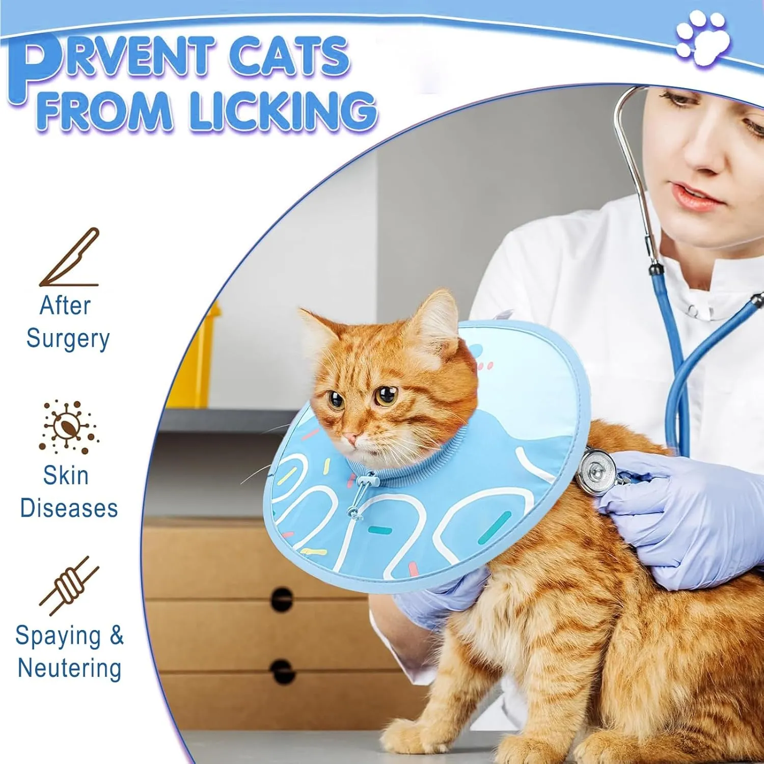Cat Cone Soft, Waterproof Cat Recovery Collar,Adjustable E-Collar for Post-Surgery Kittens,Cats & Puppies Stops Licking & Scratching Wound, Comfortable Protective Elizabethan Cone