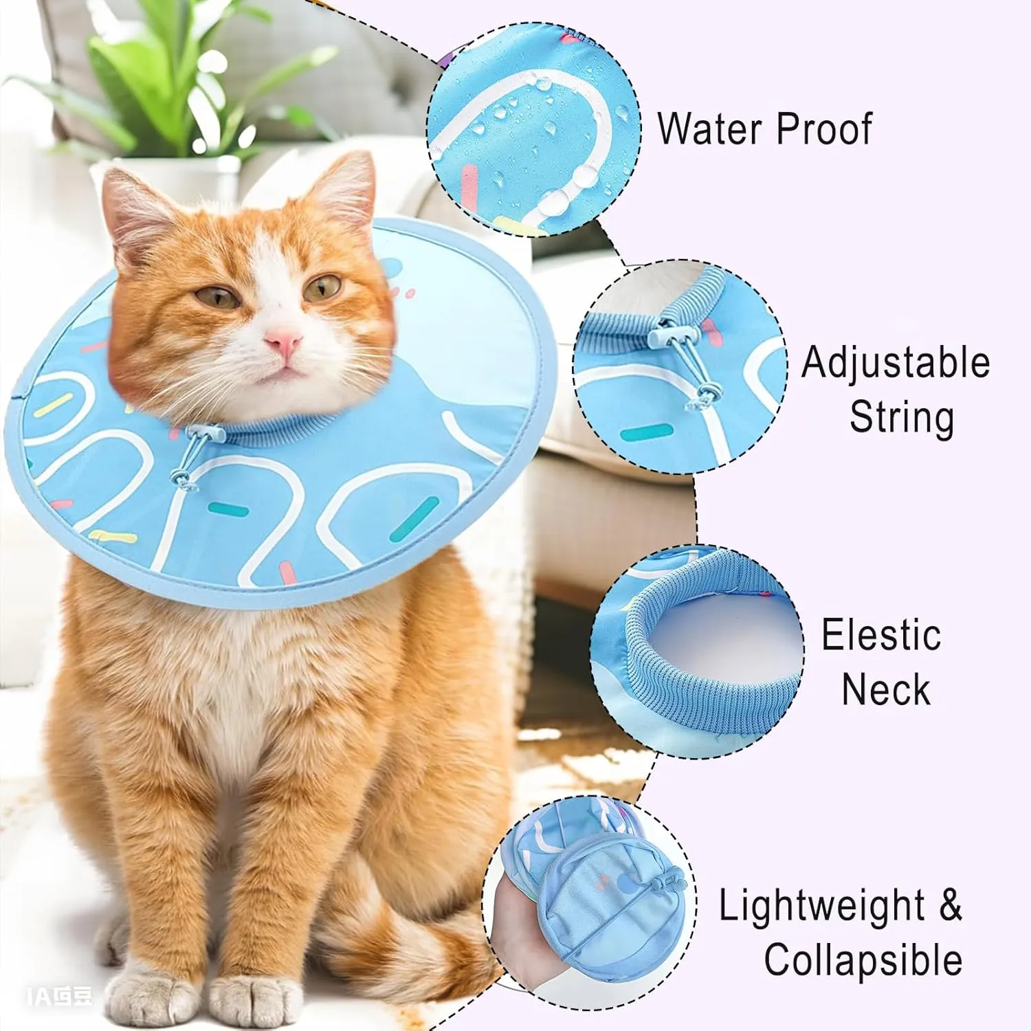 Cat Cone Soft, Waterproof Cat Recovery Collar,Adjustable E-Collar for Post-Surgery Kittens,Cats & Puppies Stops Licking & Scratching Wound, Comfortable Protective Elizabethan Cone