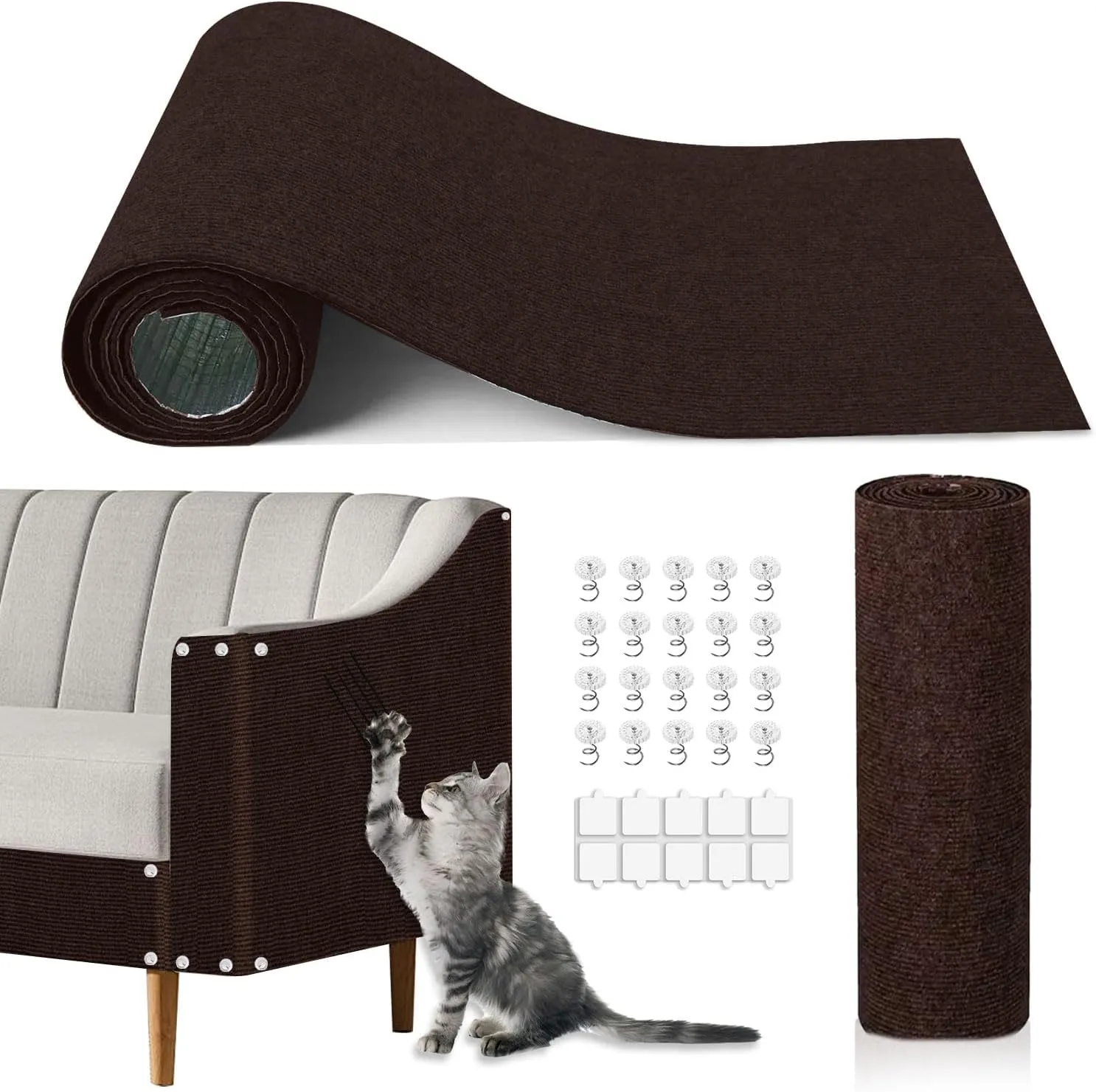 Cat Scratch Mat,118.5"x15.9" Trimmable Self-Adhesive Cats Scratch Carpet,Couch Protector from Cats Claw, Cat Scratch Furniture Protector, Indoor Furniture Protection for Chair, Wall,Sofa (Brown)
