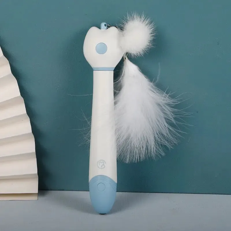 Cat Toys Feather Stick Laser Double-head Telescopic Funny Plush Ball  Fun