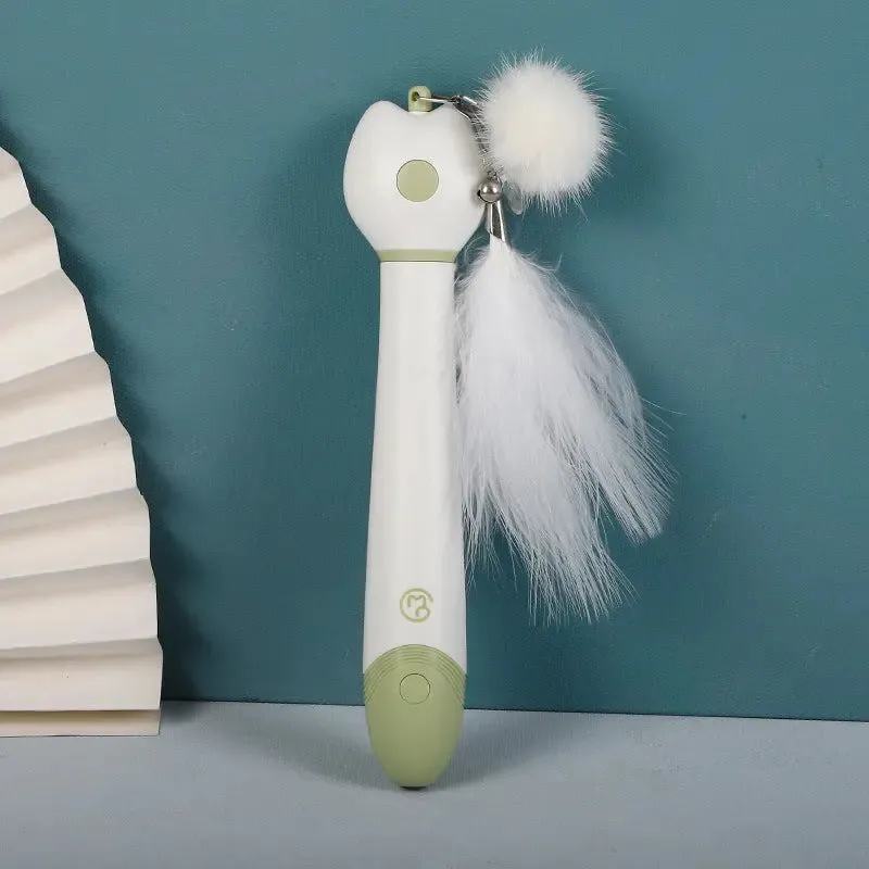 Cat Toys Feather Stick Laser Double-head Telescopic Funny Plush Ball  Fun