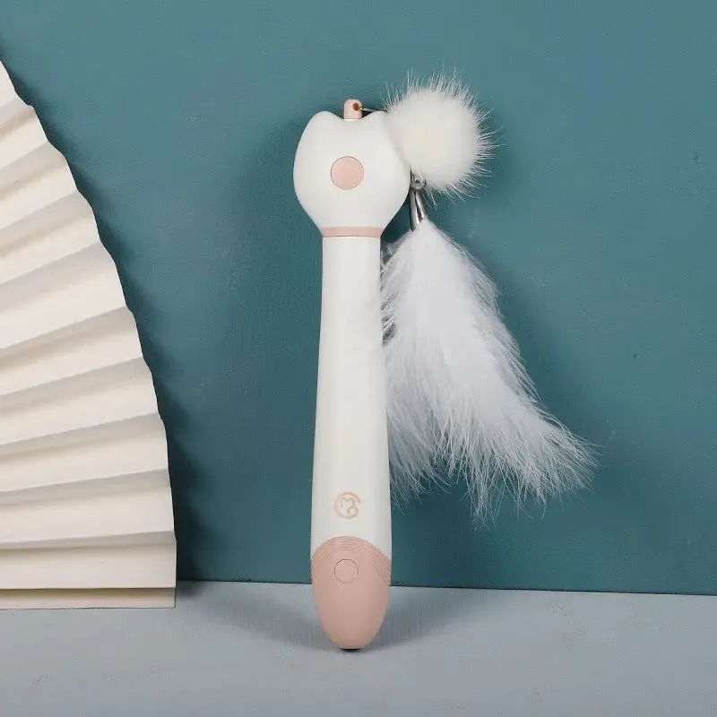 Cat Toys Feather Stick Laser Double-head Telescopic Funny Plush Ball  Fun