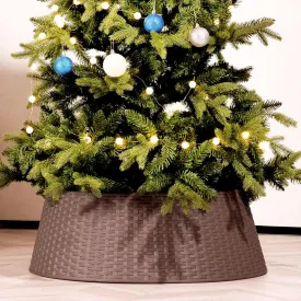Christmas Tree Collar, 28.4" D Round Christmas Tree Base Cover, Plastic Rattan Tree Collar, Christmas Tree Ring for Artificial Trees, Christmas Tree Skirt for Christmas Decorations (Brown)