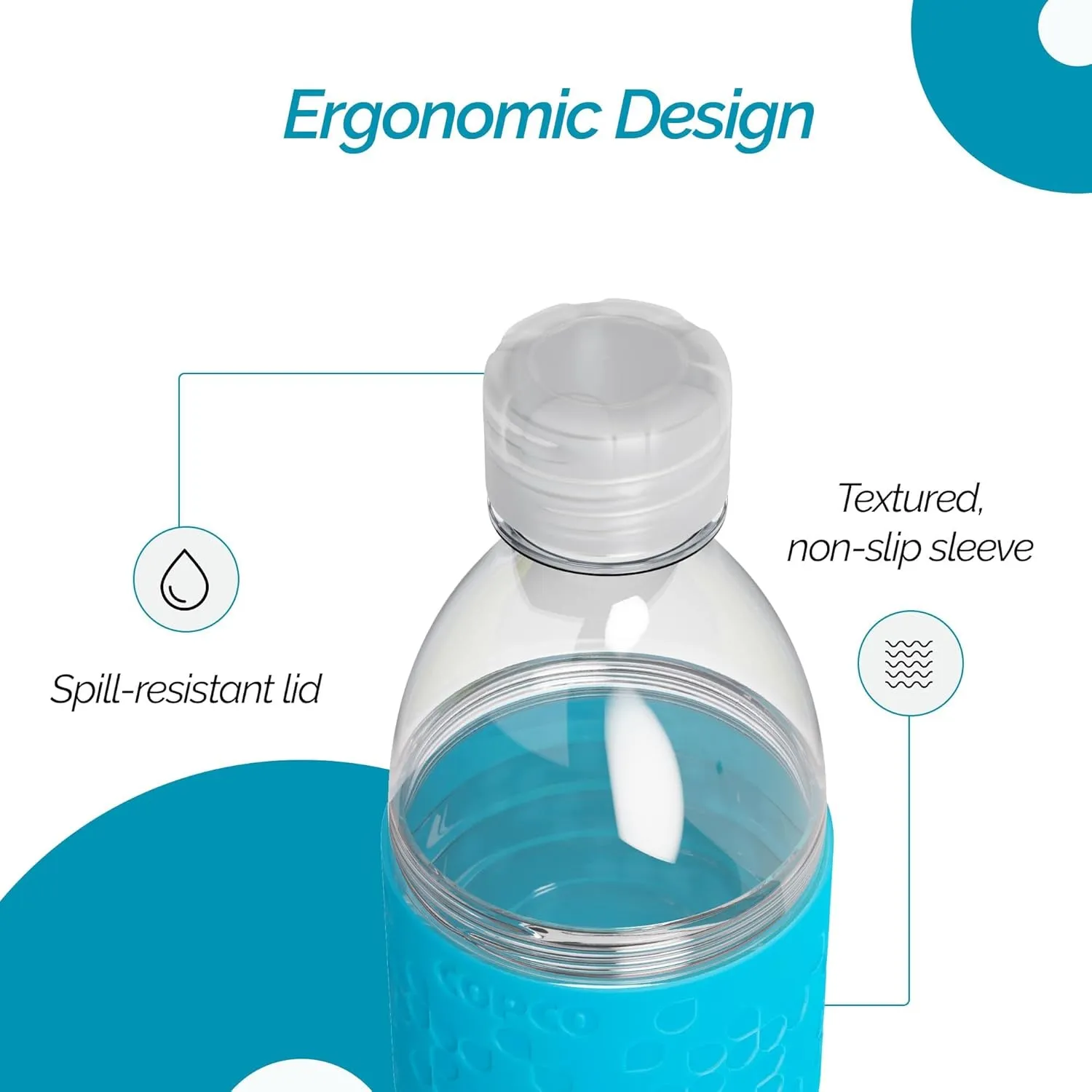 Copco Hydra Water Bottle with Spill-Resistant Lid, 16.9 oz - Reusable Tritan Non-Slip Sleeve, Twist-Open Body - BPA-Free, Leak-Proof, Durable & Portable for Gym, Office, School (Chevron Buttercream)