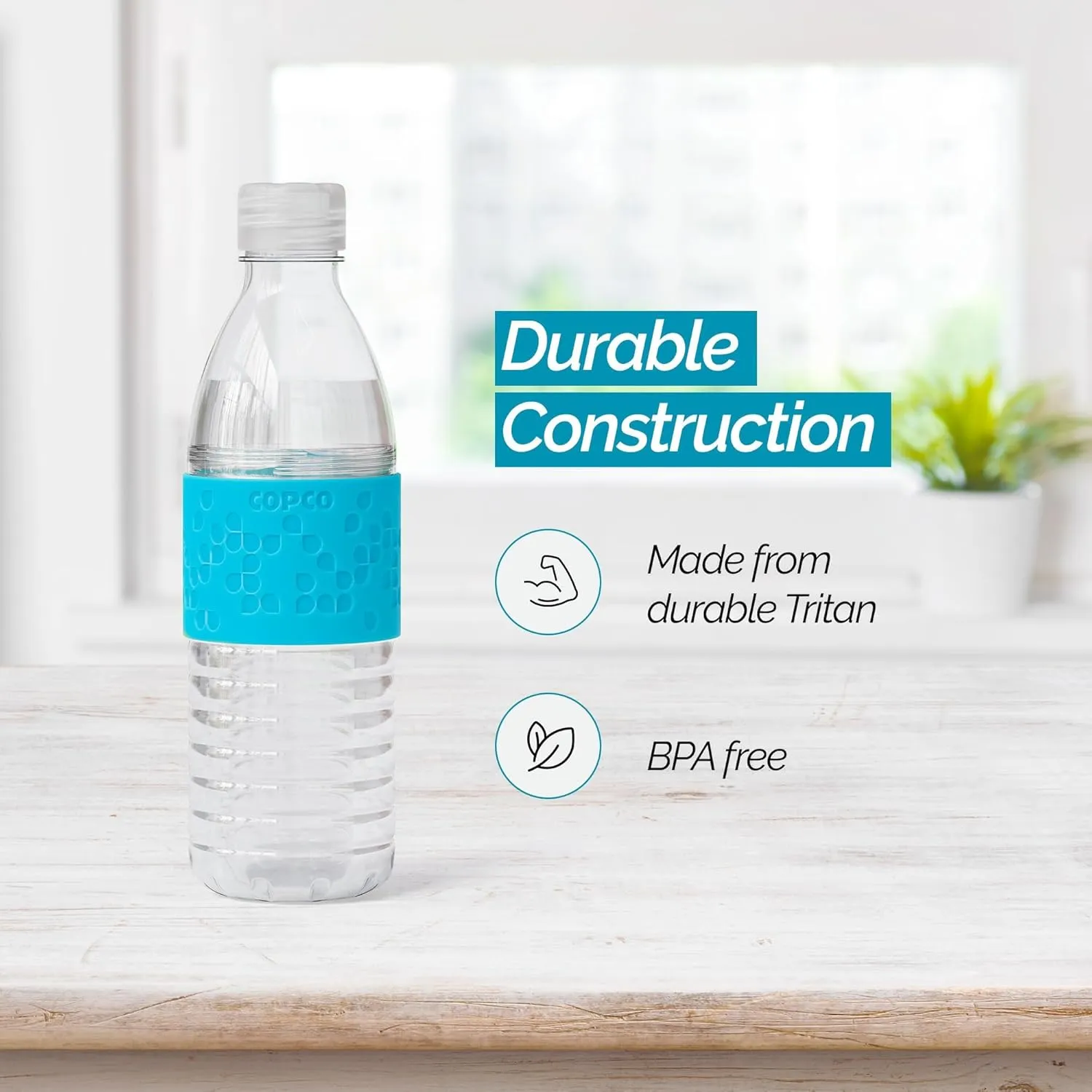 Copco Hydra Water Bottle with Spill-Resistant Lid, 16.9 oz - Reusable Tritan Non-Slip Sleeve, Twist-Open Body - BPA-Free, Leak-Proof, Durable & Portable for Gym, Office, School (Chevron Buttercream)