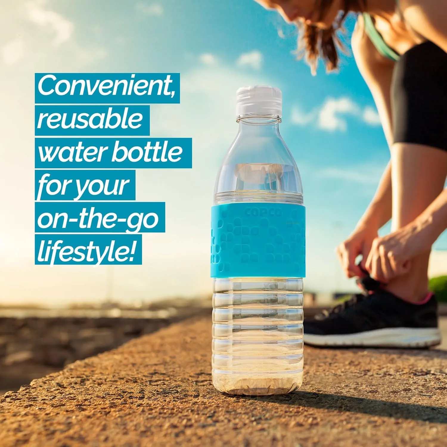 Copco Hydra Water Bottle with Spill-Resistant Lid, 16.9 oz - Reusable Tritan Non-Slip Sleeve, Twist-Open Body - BPA-Free, Leak-Proof, Durable & Portable for Gym, Office, School (Chevron Buttercream)