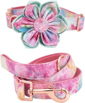 Cute Dog Collar, Girl Dog Collar with Purple Watercolor Design Adjustable with Rose Gold Slide Release Buckle, New Puppy Gifts (M)