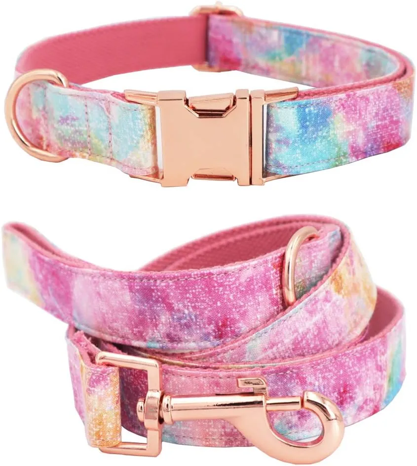 Cute Dog Collar, Girl Dog Collar with Purple Watercolor Design Adjustable with Rose Gold Slide Release Buckle, New Puppy Gifts (M)