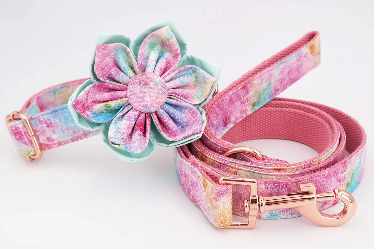 Cute Dog Collar, Girl Dog Collar with Purple Watercolor Design Adjustable with Rose Gold Slide Release Buckle, New Puppy Gifts (M)