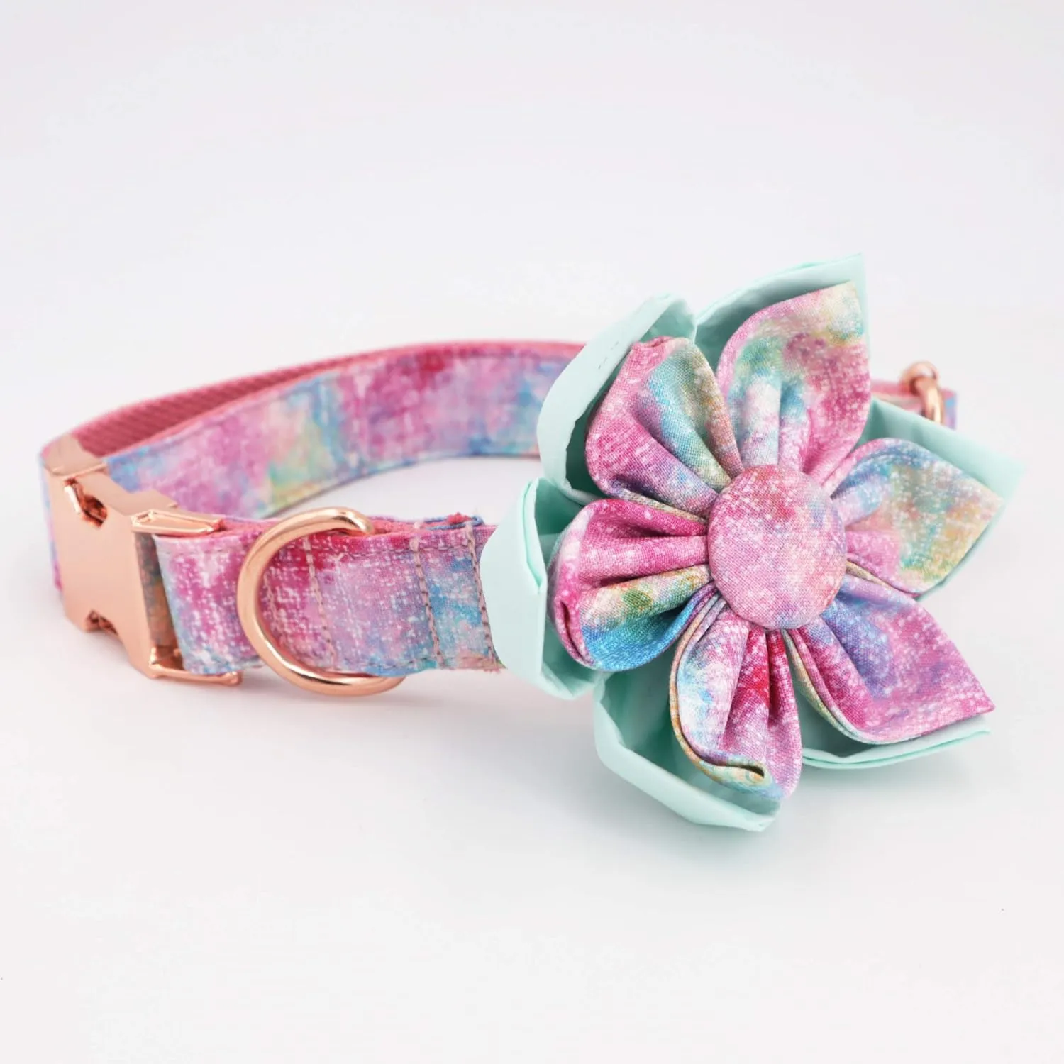 Cute Dog Collar, Girl Dog Collar with Purple Watercolor Design Adjustable with Rose Gold Slide Release Buckle, New Puppy Gifts (M)