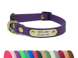 Dog Collar Personalized Waterproof with Name Plate ID Tag, HANDMADE with Solid Brass Hardware, in multiple colors for Dog or Puppy