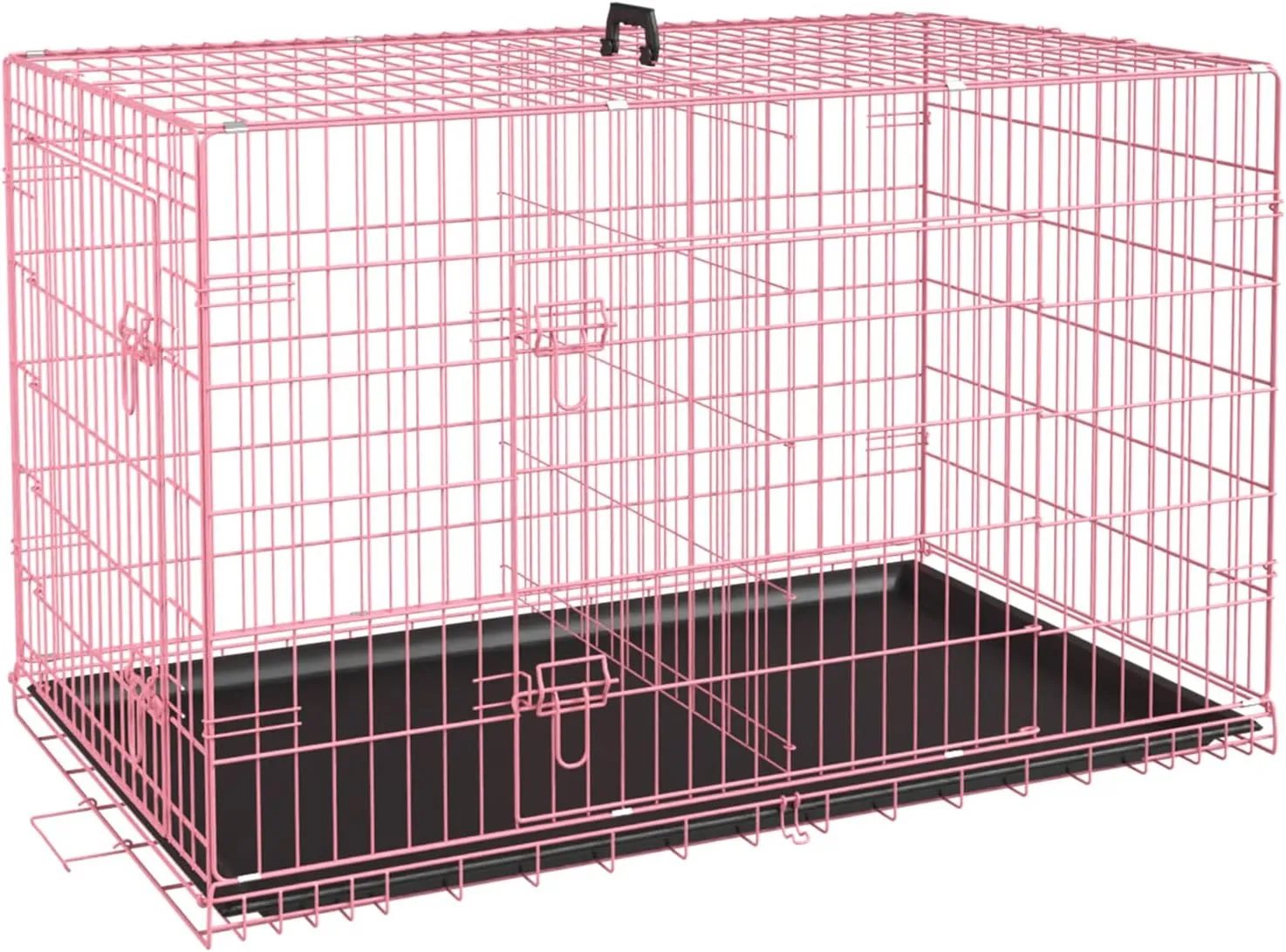 Dog Crate 42 Inch Large Pet Crate Foldable Double Door Metal Wire Dog Cage Pet Dog Kennel Indoor Outdoor Pet Crate with Divider Panel for Large and Medium Breed Pet Animals, Pink