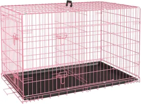 Dog Crate 42 Inch Large Pet Crate Foldable Double Door Metal Wire Dog Cage Pet Dog Kennel Indoor Outdoor Pet Crate with Divider Panel for Large and Medium Breed Pet Animals, Pink