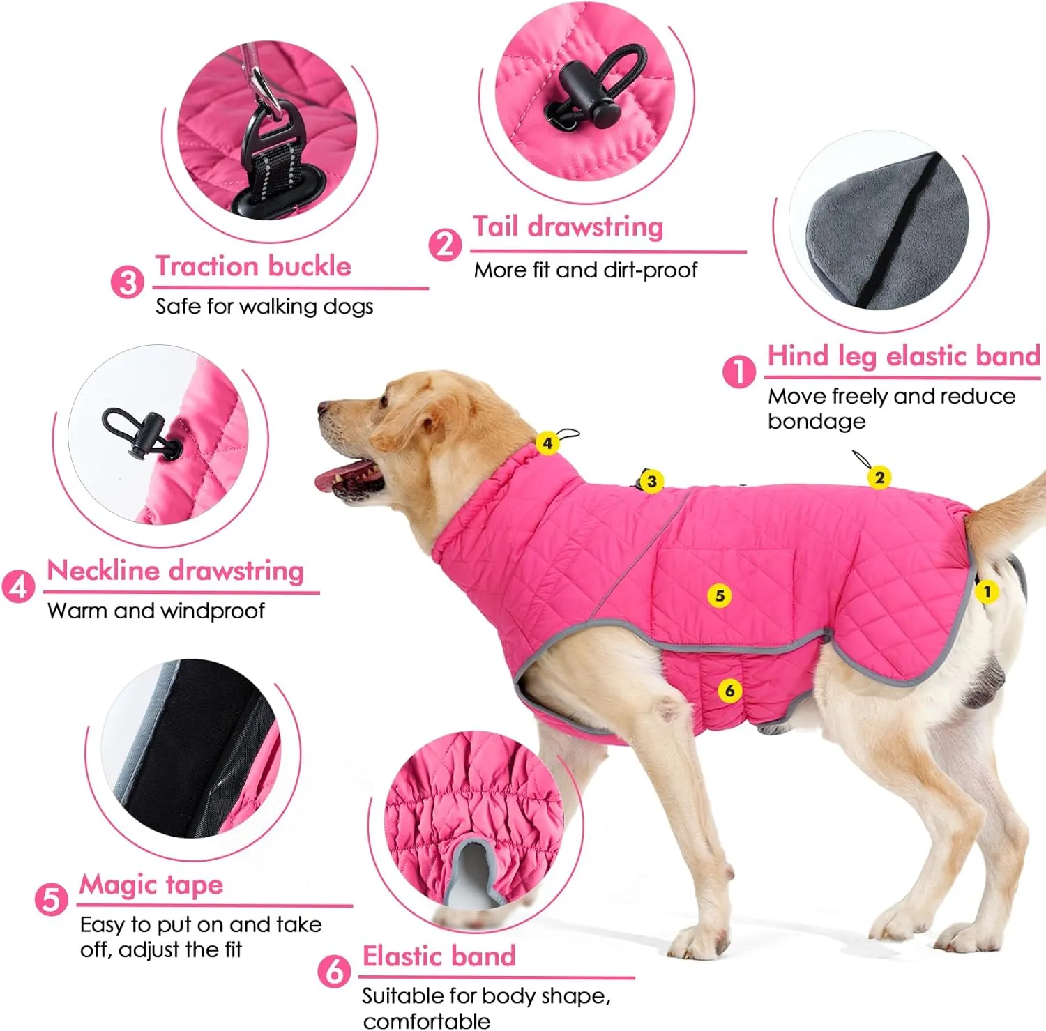 Dotoner Dog Jackets-Warm Dog Coat Reflective Dog Fleece Vest Waterproof Dog Jacket Windproof Dog Winter Coat Dog Cold Weather Coats Dog Jackets for Large Dogs(M,Pink)