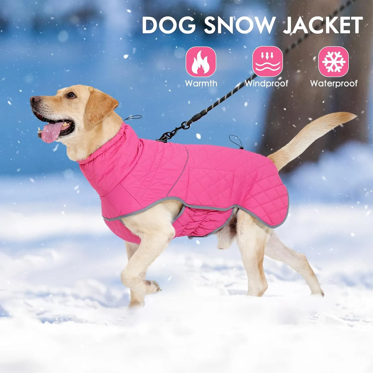 Dotoner Dog Jackets-Warm Dog Coat Reflective Dog Fleece Vest Waterproof Dog Jacket Windproof Dog Winter Coat Dog Cold Weather Coats Dog Jackets for Large Dogs(M,Pink)