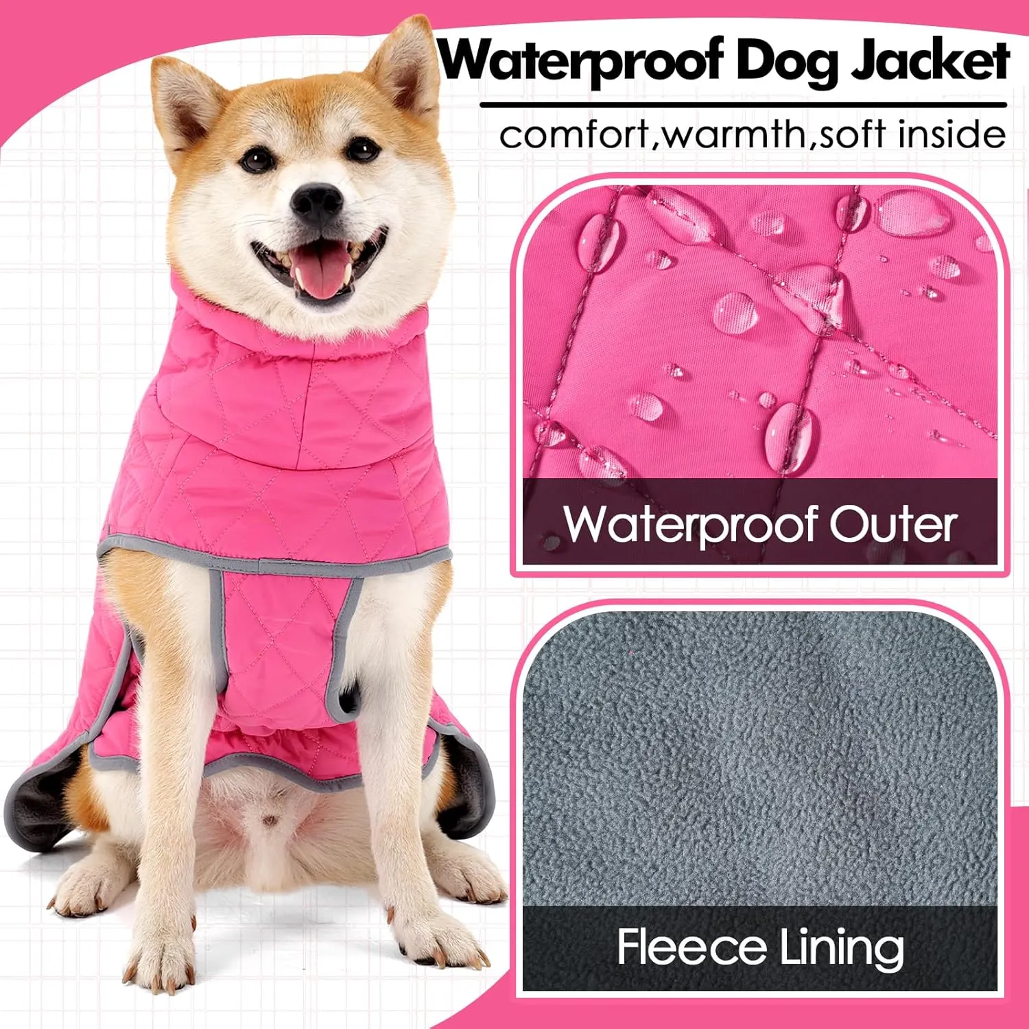 Dotoner Dog Jackets-Warm Dog Coat Reflective Dog Fleece Vest Waterproof Dog Jacket Windproof Dog Winter Coat Dog Cold Weather Coats Dog Jackets for Large Dogs(M,Pink)