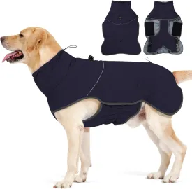Dotoner Dog Jackets - Warm Reflective Fleece Vest, Waterproof Windproof Winter Coat for Large Dogs (L, Blue)