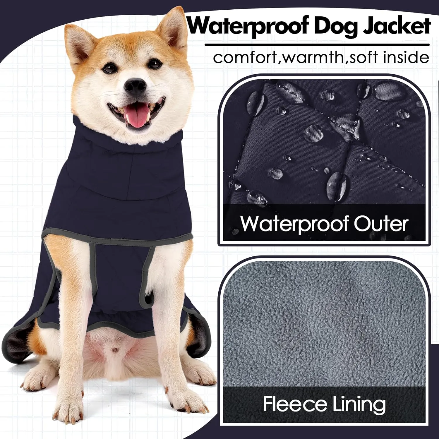 Dotoner Dog Jackets - Warm Reflective Fleece Vest, Waterproof Windproof Winter Coat for Large Dogs (L, Blue)