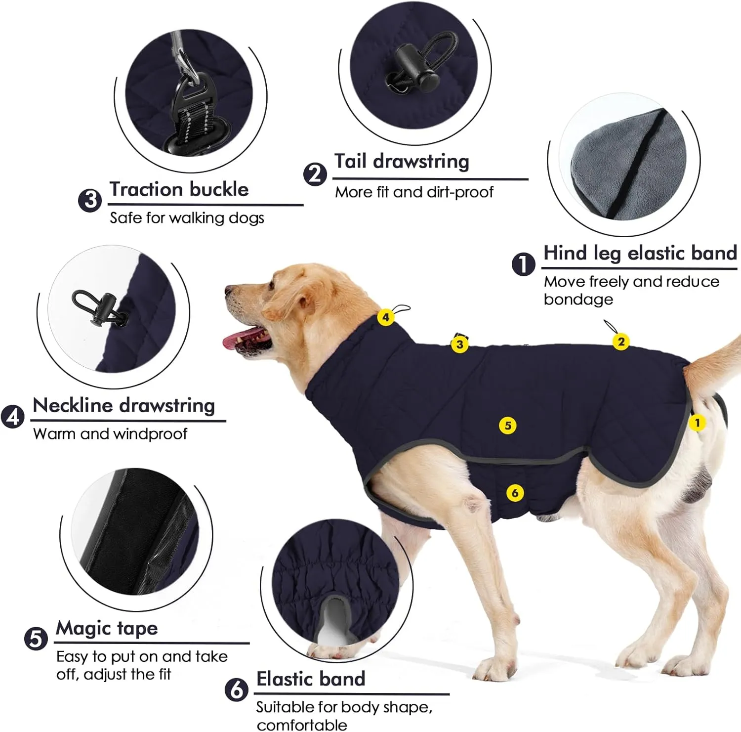 Dotoner Dog Jackets - Warm Reflective Fleece Vest, Waterproof Windproof Winter Coat for Large Dogs (L, Blue)