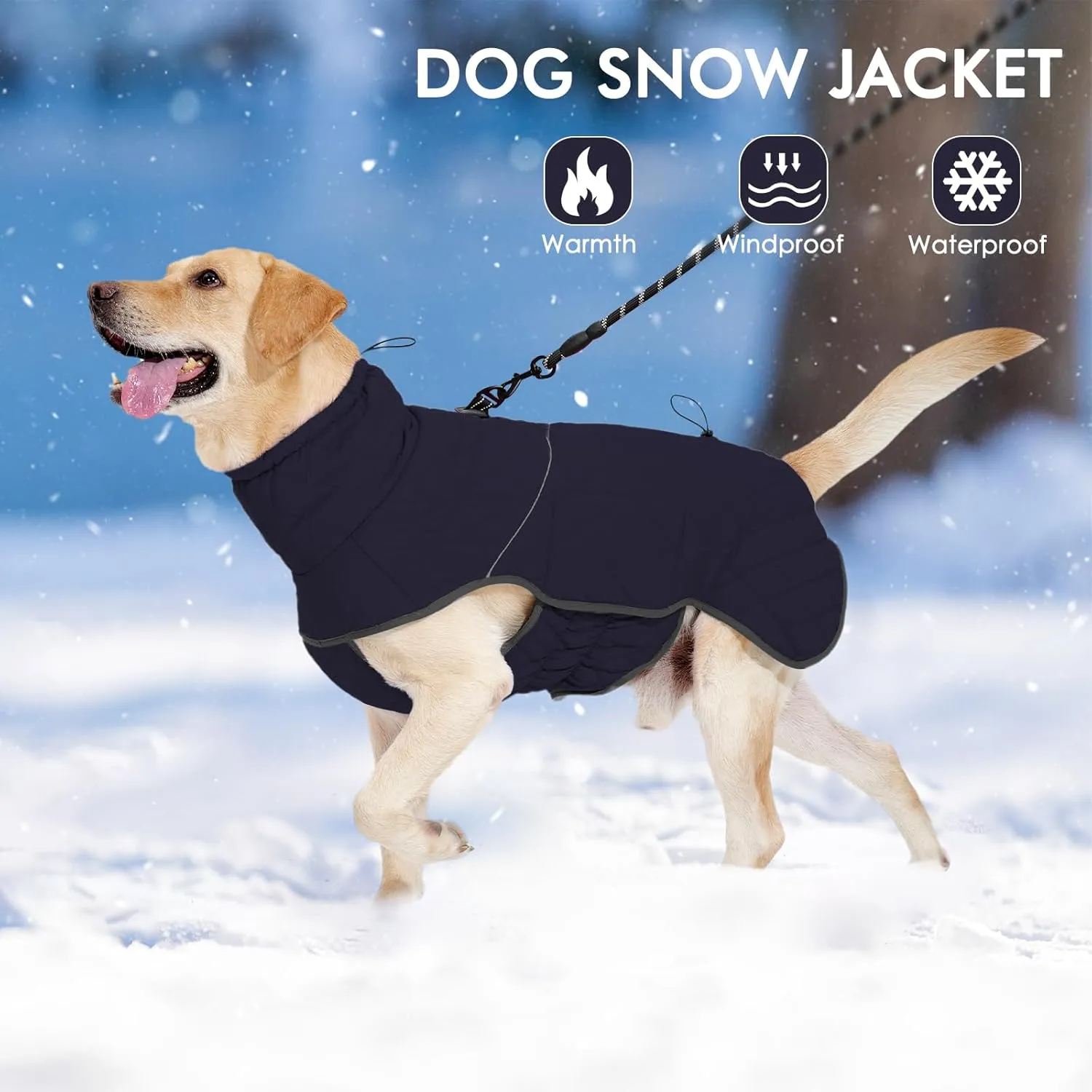 Dotoner Dog Jackets - Warm Reflective Fleece Vest, Waterproof Windproof Winter Coat for Large Dogs (L, Blue)