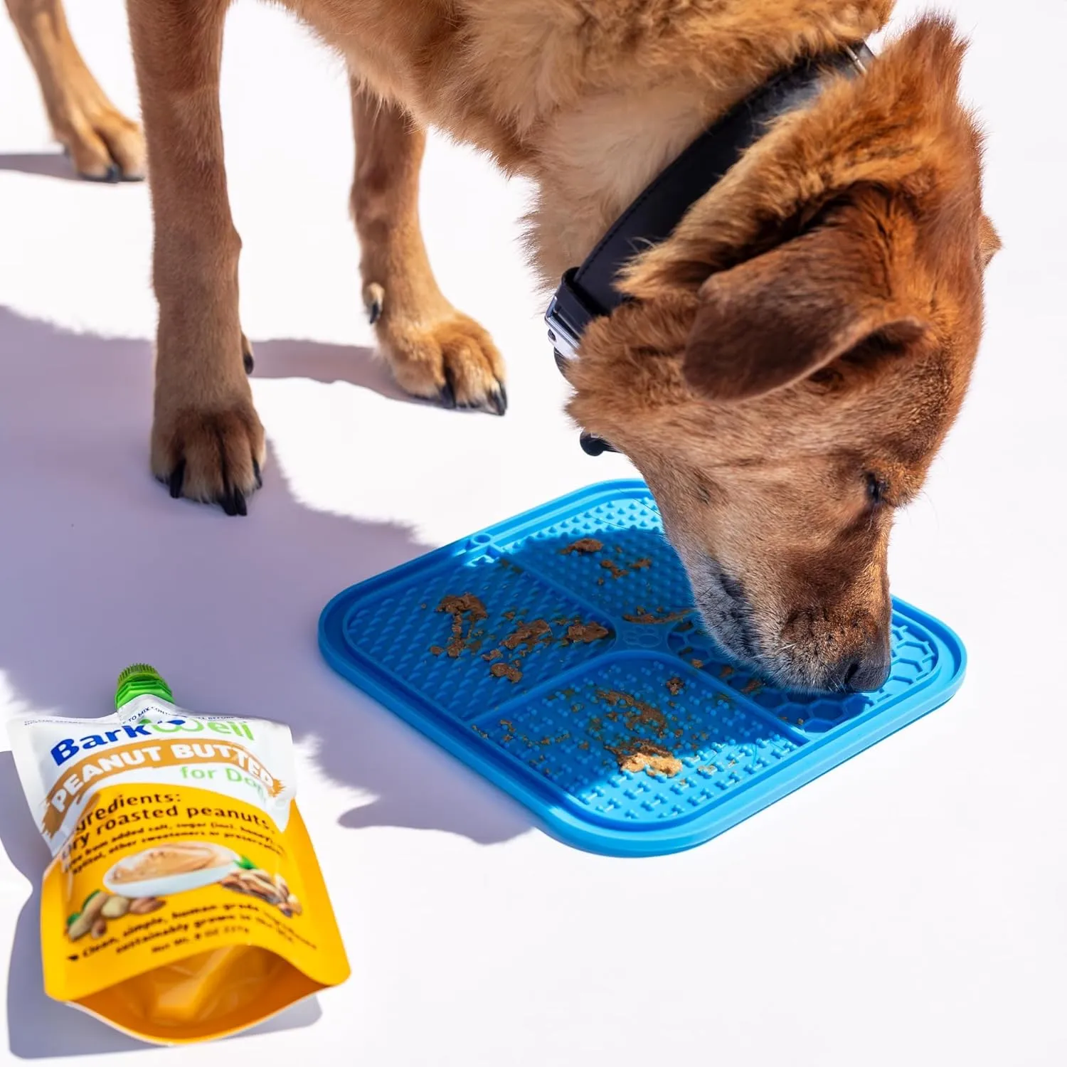 Durable Dog Chew Toy for Treats and Peanut Butter, All Natural Rubber Diamond Bone (S, Purple), Rubber Lick Mat and 2 1.4oz Peanut Butter Squeeze Dog Treat Pouches