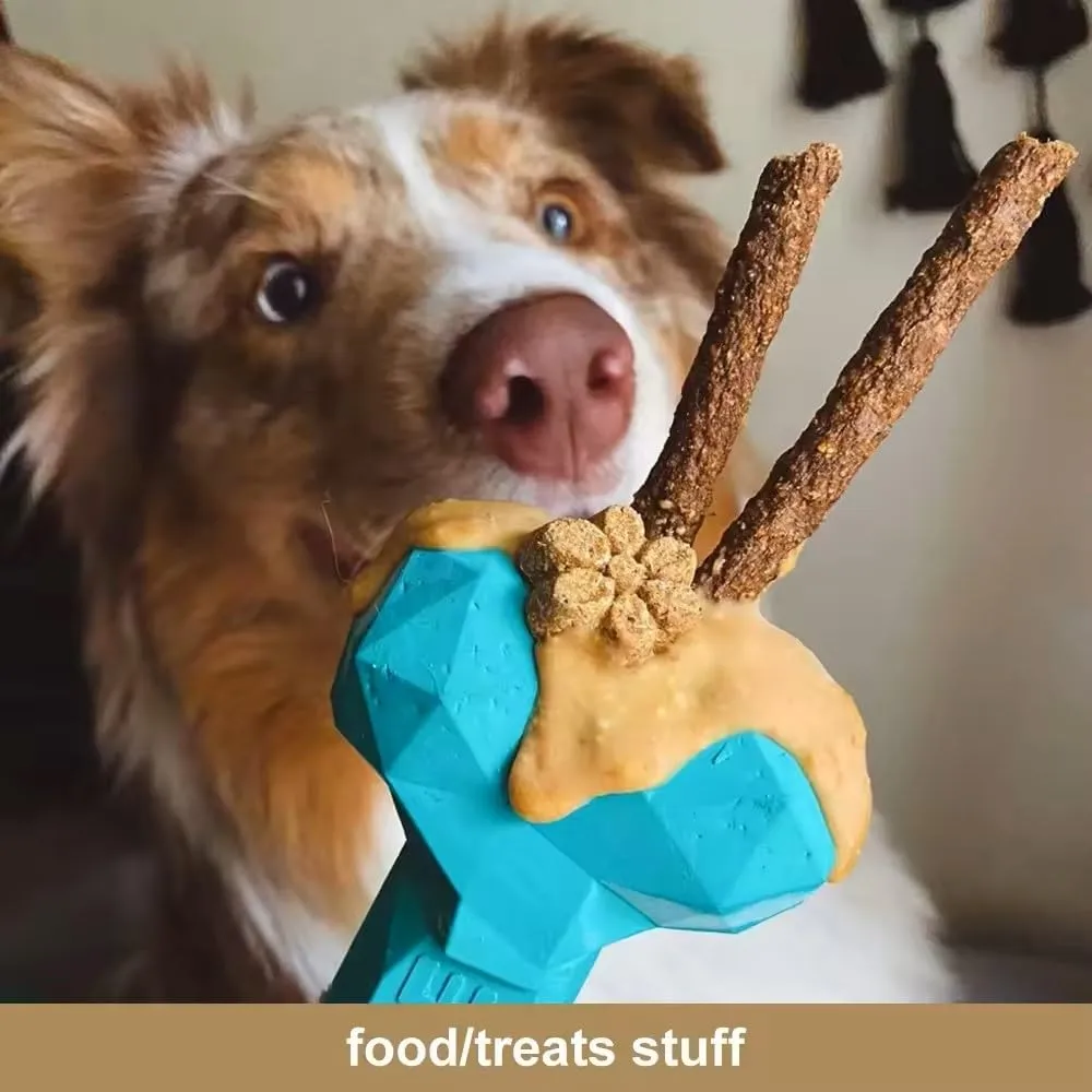 Durable Dog Chew Toy for Treats and Peanut Butter, All Natural Rubber Diamond Bone (S, Purple), Rubber Lick Mat and 2 1.4oz Peanut Butter Squeeze Dog Treat Pouches